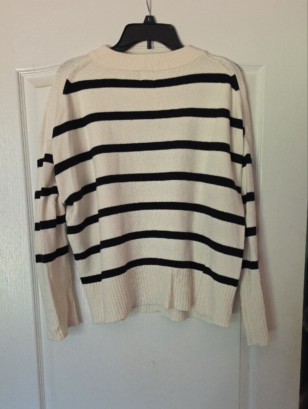 Cream and Black Striped Crewneck Sweater - Picture 5 of 7